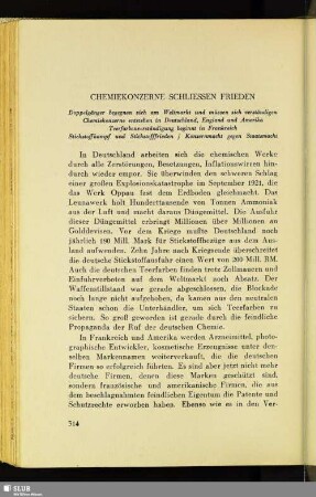 Chemiekonzerne Schliessen Frieden