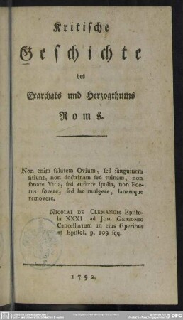 Kritische Geschichte des Exarchats und Herzogthums Roms