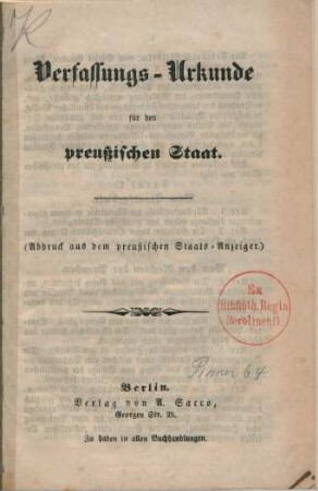 Verfassungs-Urkunde für den preußischen Staat