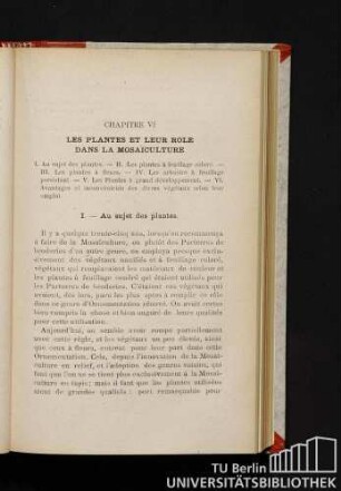 Chapitre VI. - Les plantes et leur role dans la mosaïculture