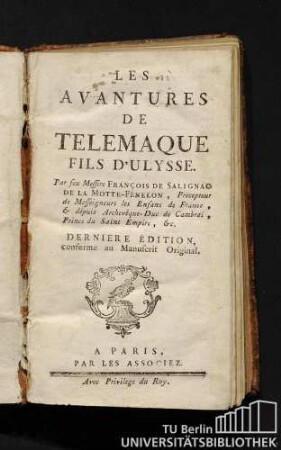 Les Avantures de Telemaque, Fils d'Ulysse