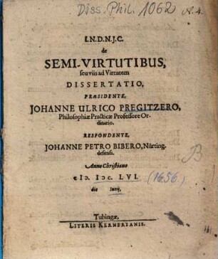 De Semi-Virtutibus, seu viis ad Virtutem Dissertatio
