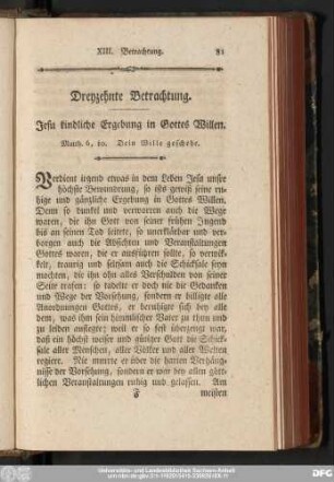 Dreyzehnte Betrachtung. Jesu kindliche Ergebung in Gottes Willen.