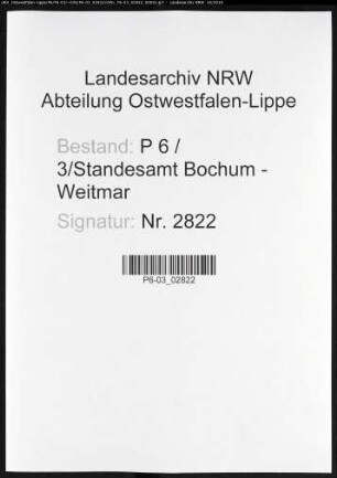Sterberegister Standesamt Bochum-Weitmar