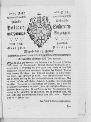 7tes Stück, Ausgabe vom 15. Februar 1775