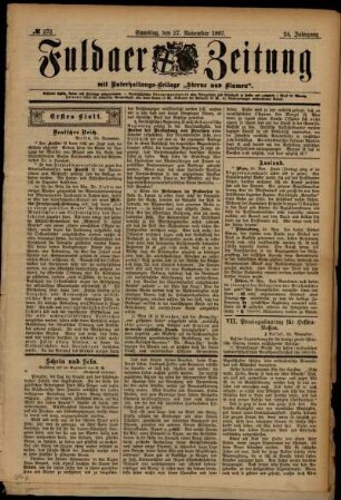 Erste Ausgabe vom Samstag, den 27. November 1897.