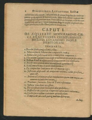Caput I. De Aequitate Moderaminis Circa Exactiones Creditorum Et Iustitia Levaminun Inopiae Debitorum.