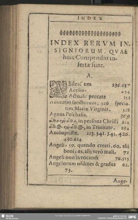 Index Rerum Insignorum, Quae huic Compendio insertae sunt