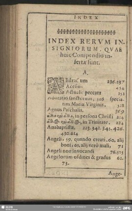 Index Rerum Insignorum, Quae huic Compendio insertae sunt