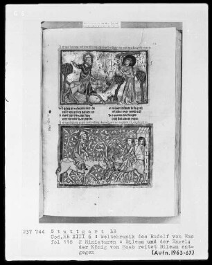 Weltchronik - Bruder Philipp — ---, Folio 1recto-256recto---, Folio 1recto-256rectoTextseite mit zwei Miniaturen, Folio 118recto