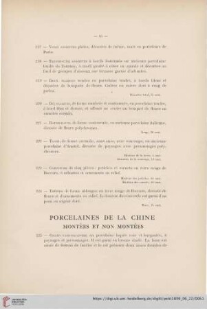 Porcelaines de la Chine (Nr. 225 - 279)