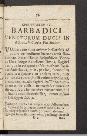 Spectaculum XVI: Barbadici Venetorum Ducis In Actiaca Victoria Fortitudo.