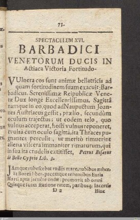 Spectaculum XVI: Barbadici Venetorum Ducis In Actiaca Victoria Fortitudo.