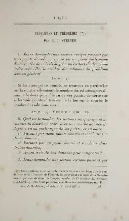 Problèmes et théorèmes.