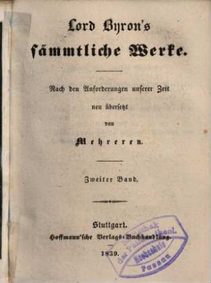 Lord Byron's sämmtliche Werke, 2