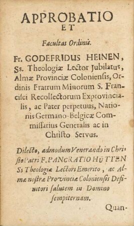 Approbatio Et Facultas Ordinis.