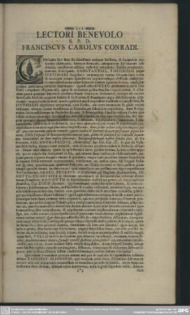Lectori Benevolo S. P. D. Franciscus Carolus Conradi