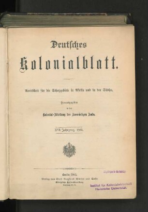 16.1905: Deutsches Kolonialblatt : Amtsbl. für d. Schutzgebiete in Afrika u. d. Südsee