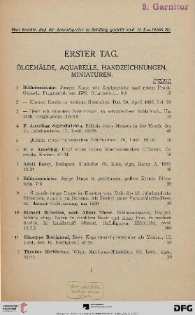 Ölgemälde, Aquarelle, Handzeichnungen, Miniaturen (Nr. 1-217)
