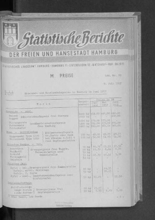 Erzeuger- und Großhandelspreise in Hamburg im Juni 1957 : Lfd. Nr. 20