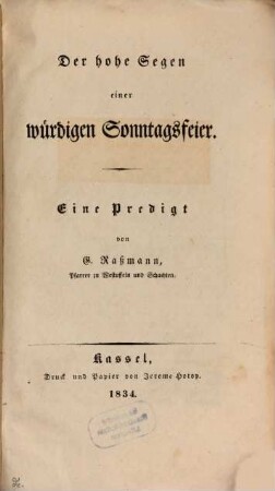 Der hohe Segen einer würdigen Sonntagsfeier : Eine Predigt