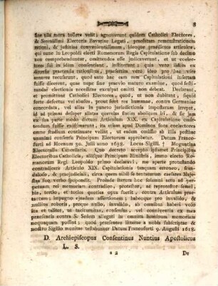 Contestata denunciatio Nuncii Coloniensis Sanfelicii adversus articulum XIX. Capitulationis Leopoldinae