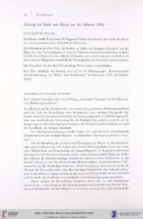 Sitzung der Math.-nat. Klasse am 30. Oktober 2004