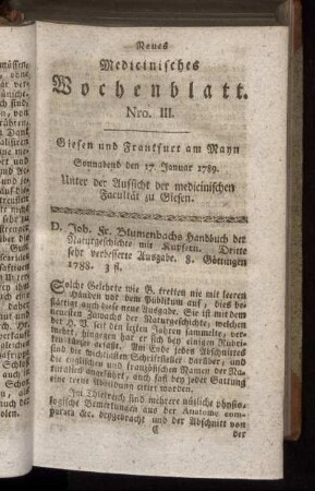 Nro. III. Sonnabend den 17. Januar 1789.