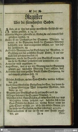 Register Uber die fürnehmsten Sachen