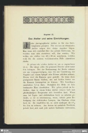 Kapitel II. - Das Atelier und seine Einrichtungen
