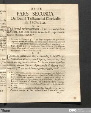 Pars Secunda. De forma Testamenti Clericalis in Treviratu.
