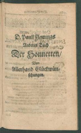 D. Paull Flemings Anderes Buch Der Sonnetten/ Von Allerhand Glückwünschungen.