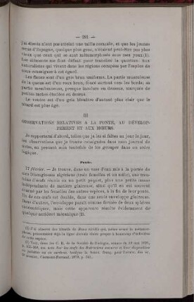 III. Observations Relatives A La Ponte, Au Développement Et Aux Mæurs.