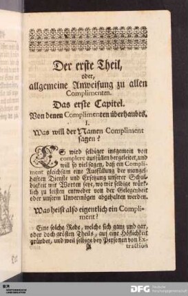 Der erste Theil, oder, allgemeine Anweisung zu allen Complimenten.