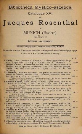 Catalogus librorum catholicum et literarum et rerum studia, Pars quinta. Bibliotheca Mystico-Ascetica : scriptores mystici medii aevi et recentiorum temporum, tractatus ascetici, horae nostrae dominae : exercitia spiritualia S. Ignatii, Imitatio Christi