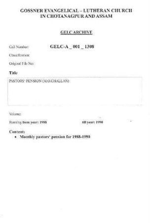 PASTORS' PENSION (M.O.CHALLAN)