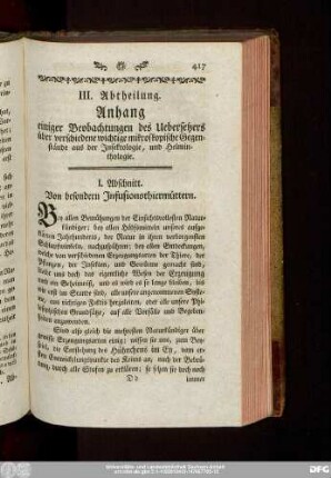 I. Abschnitt. Von besondern Infusionsthiermüttern.
