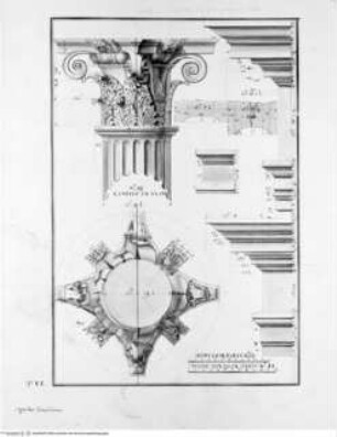 Cappella Emiliana nell'isola di S. Michiele di Murano, e quella di S. Anna nell'isola della Grazia, misurate e disegnate da me Tommaso Temanza., Tafel VI: San Michele in Isola, Cappella Emiliana, Architekturdetails, Maßangaben