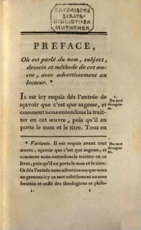 De la sagesse : trois livres, 1
