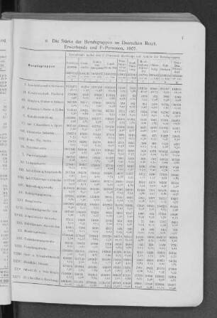 6. Die Stärke der Berufsgruppen im Deutschen Reich. Erwerbende und F-Personen, 1907.