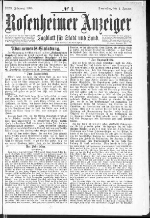 Rosenheimer Anzeiger : Tagblatt für Stadt und Land ; (mit amtlichen Mitteilungen). 1885 = Jg. 31