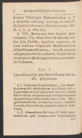 Cap. I. Locus Corani, in quo demonstratio Dei inest, proponitur