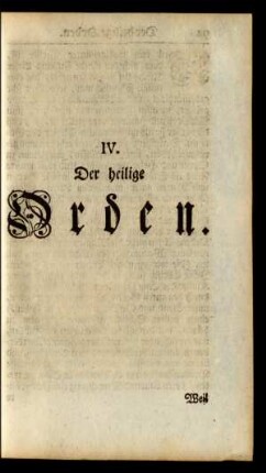 IV. Der heilige Orden