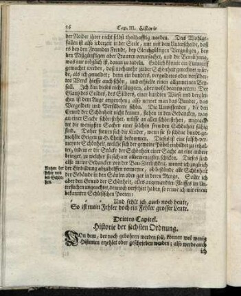 Drittes Capitel. Historie der sechsten Ordnung.