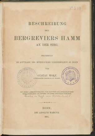 Beschreibung des Bergreviers Hamm an der Sieg