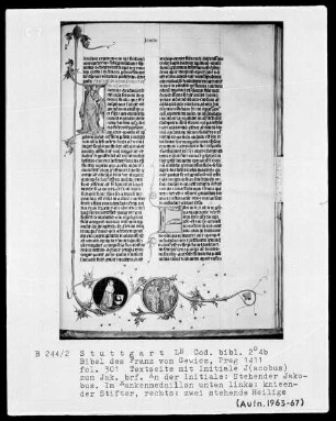 Lateinische Bibel in zwei Bänden für Franz von Gewicz — Textseite mit Zierinitiale und Randmedaillons, Folio 301recto