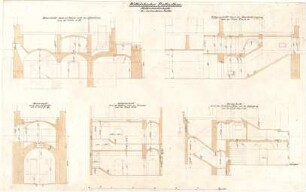 Gärtner, Friedrich von; München; Wittelsbacherpalast - Keller Nordwest - Viertel (Querschnitt,Längsschnitte, Schnitte)