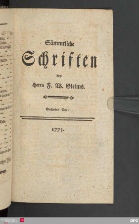6. Theil: Sämmtliche Schriften des Herrn F. W. Gleims