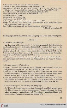 19: Überlegungen zur Konstruktion eines Lehrganges für Latein als 3. Fremdsprache : Latein III