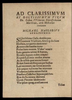 Ad Clarissimum Et Doctissimum Virum Dn. Gallum Wernerum ...
